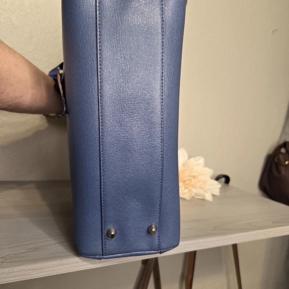 Furla Blue Handbag with Scarf Accent - Picture 12 of 13